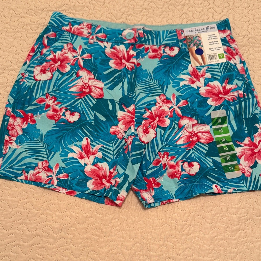 Caribbean Joe Women's Floral Blue Shorts